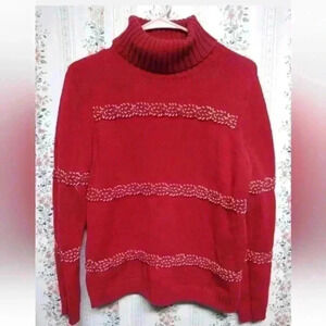 Liz Claiborne Women's Cotton Sweater Size Small Red Christmas Winter